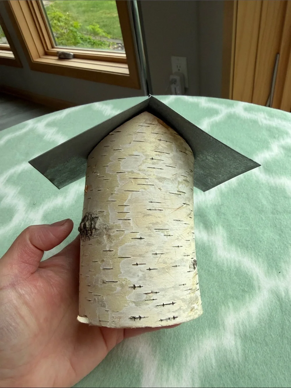 NEW handmade rustic Natural Birch Wood hummingbird Birdhouse 5” tall